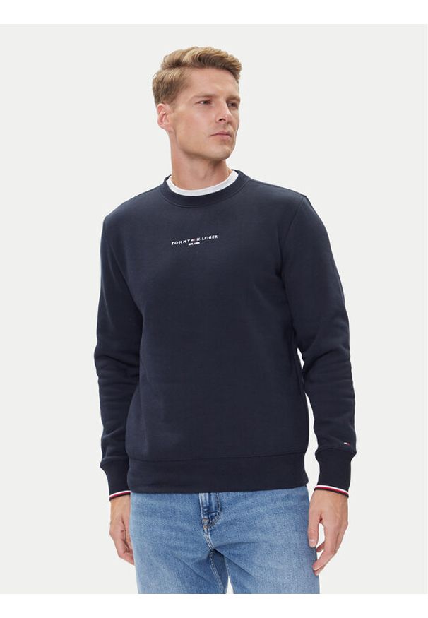 TOMMY HILFIGER - Tommy Hilfiger Bluza Small Logo MW0MW37471 Granatowy Regular Fit. Kolor: niebieski. Materiał: bawełna
