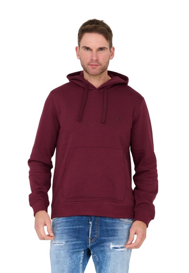 Guess - GUESS Bordowa bluza. Typ kołnierza: kaptur. Kolor: czerwony