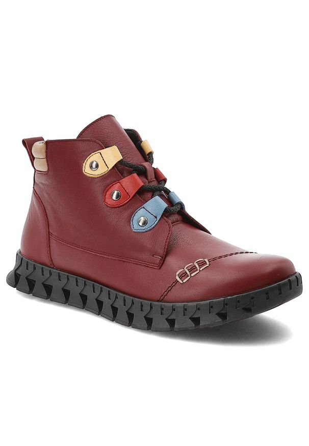 Czerwone Botki Armodo Skórzane Buty Damskie. Kolor: czerwony. Materiał: skóra
