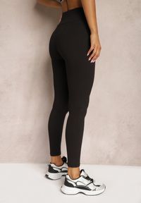 Renee - Czarne Legginsy z Dzianiny High Waist z Gumką w Pasie Nimzza. Stan: podwyższony. Kolor: czarny. Materiał: dzianina. Styl: klasyczny