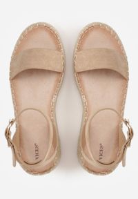 Born2be - Ciemnobeżowe Sandały VICES na Grubej Podeszwie z Plecionki z Paskiem z Klamerką Jakelise. Okazja: na co dzień. Zapięcie: pasek. Kolor: beżowy. Materiał: len. Sezon: wiosna, lato. Styl: casual #6