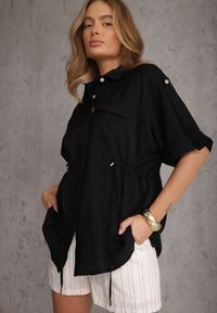 Renee - Czarna Koszula z Bawełną o Nietoperzowym Kroju z Wiązaniem w Stylu Utility Kelathe. Kolor: czarny. Materiał: bawełna #1