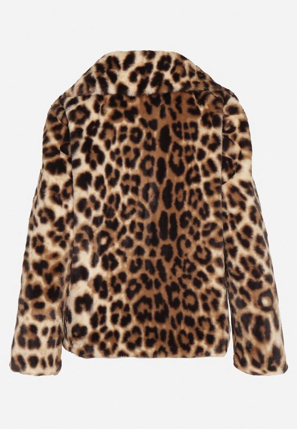 Born2be - Panterkowa Krótka Kurtka Futerko z Szerokim Kołnierzem Zenivra. Okazja: na co dzień, do pracy. Typ kołnierza: golf. Materiał: futro. Długość: krótkie. Styl: casual