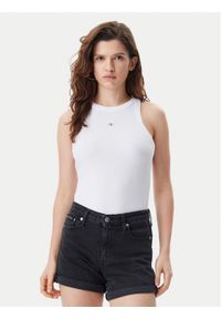 Calvin Klein Jeans Top J20J225302 Biały Slim Fit. Kolor: biały. Materiał: bawełna #1