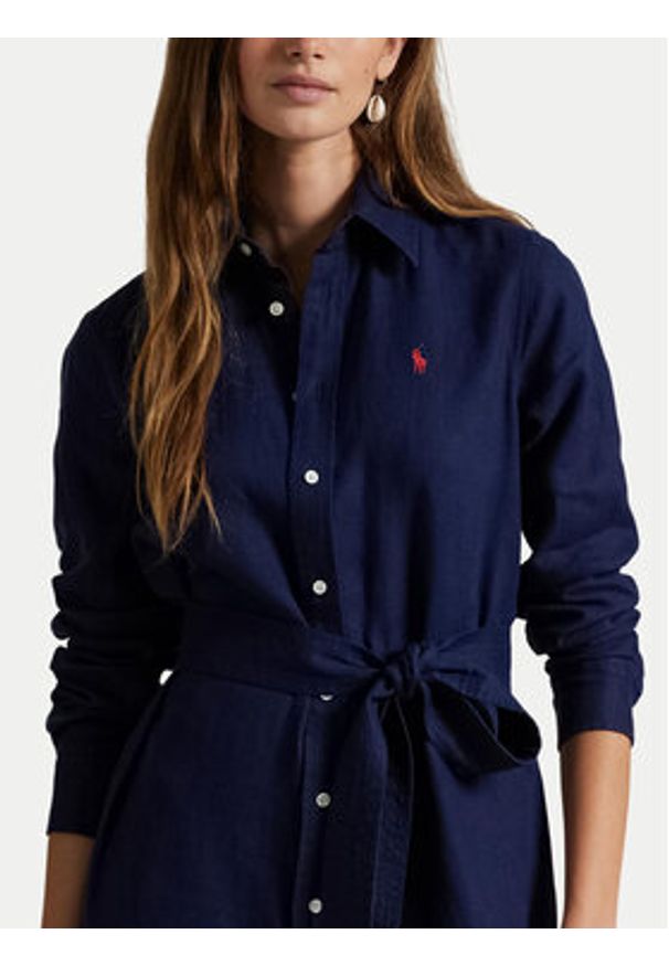 Polo Ralph Lauren Sukienka koszulowa 211943992005 Granatowy Regular Fit. Typ kołnierza: polo. Kolor: niebieski. Materiał: len. Typ sukienki: koszulowe