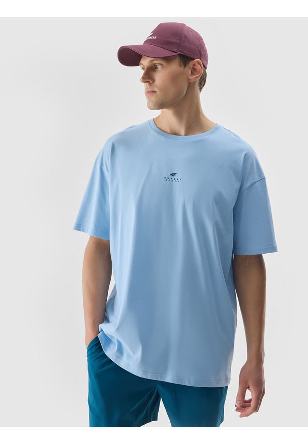4f - 4F T-shirt z nadrukiem męski - niebieski S. Okazja: na co dzień. Kolor: niebieski. Materiał: bawełna, dzianina, jersey. Wzór: nadruk. Styl: klasyczny, casual, sportowy