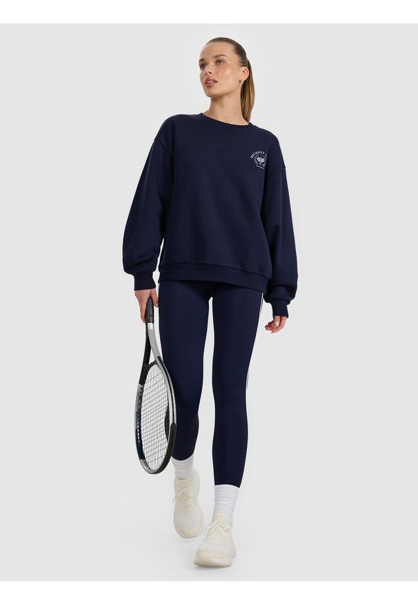 4f - 4F Bluza dresowa nierozpinana bez kaptura damska - granatowa L. Okazja: na co dzień. Typ kołnierza: bez kaptura. Kolor: niebieski. Materiał: dresówka. Styl: casual, sportowy