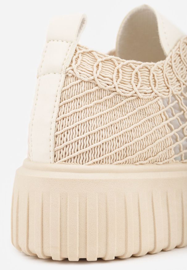 Born2be - Beżowe Ażurowe Sneakersy Vices na Grubej Podeszwie z Tłoczeniem Luminise. Okazja: na co dzień. Kolor: beżowy. Materiał: jeans. Szerokość cholewki: normalna. Wzór: ażurowy