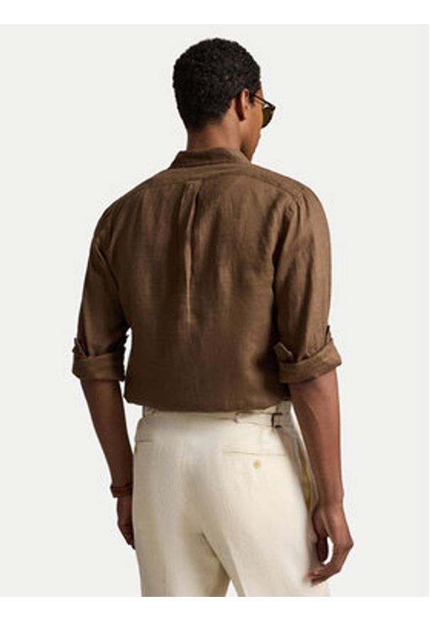 Polo Ralph Lauren Koszula 710968915500 Brązowy jasny Slim Fit. Typ kołnierza: polo. Kolor: brązowy. Materiał: len