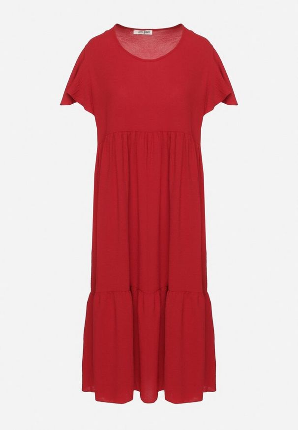 Born2be - Czerwona Sukienka o Rozkloszowanym Kroju z Wiskozą Filastia. Okazja: na co dzień. Typ kołnierza: dekolt w kształcie V. Kolor: czerwony. Materiał: wiskoza. Długość rękawa: krótki rękaw. Typ sukienki: rozkloszowane. Styl: casual, elegancki, klasyczny
