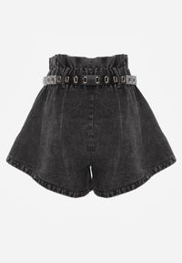 Born2be - Czarne Jeansowe Szorty z Szeroką Gumką w Pasie i Dodatkowym Paskiem ze Sprzączką Delilata. Okazja: na co dzień. Kolor: czarny. Materiał: jeans. Styl: elegancki, casual #4