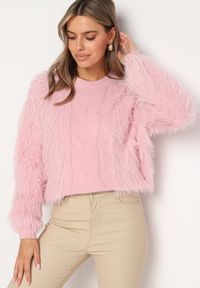 Born2be - Różowy Sweter z Długim Włosiem i Dodatkiem Wełny Merithina. Kolor: różowy. Materiał: wełna. Długość: długie. Styl: klasyczny, elegancki #7