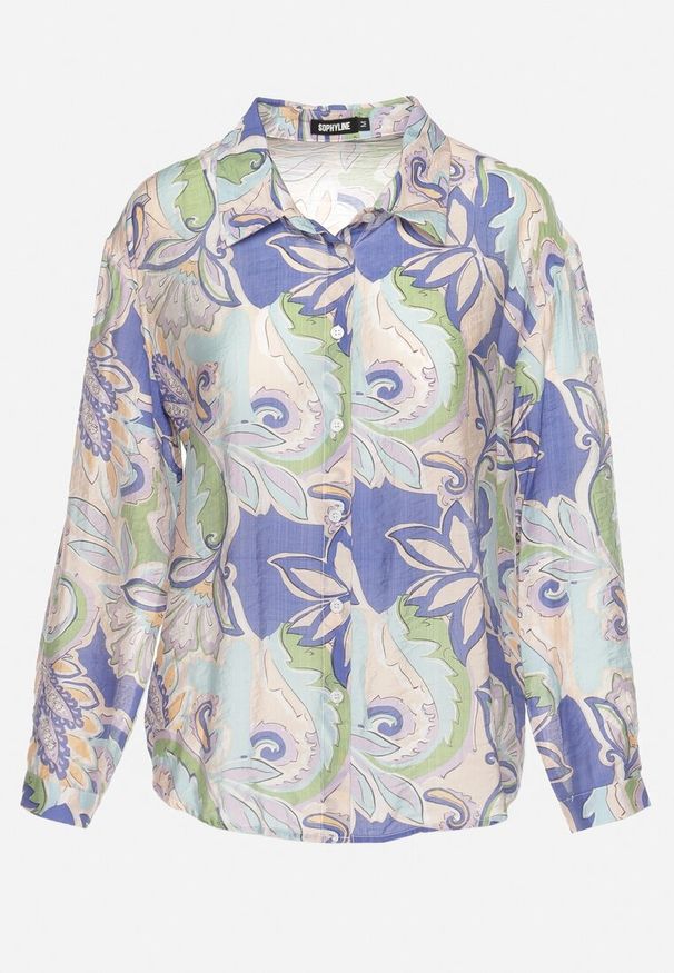 Born2be - Niebiesko-Fioletowa Koszula o Klasycznym Kroju w Abstrakcyjny Wzór Gallta. Okazja: na co dzień, do pracy. Kolor: niebieski. Materiał: wiskoza. Długość rękawa: długi rękaw. Długość: długie. Styl: klasyczny