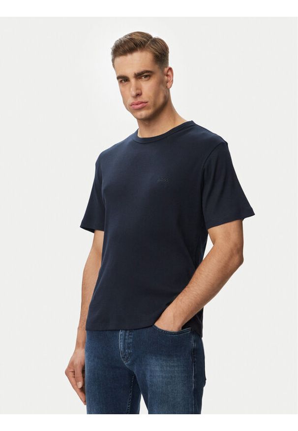 BOSS T-Shirt Rn 2P Rib 50563886 Niebieski Slim Fit. Kolor: niebieski. Materiał: bawełna