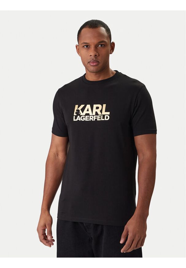 Karl Lagerfeld - KARL LAGERFELD T-Shirt 755780 561235 Czarny Regular Fit. Typ kołnierza: dekolt w karo. Kolor: czarny. Materiał: bawełna