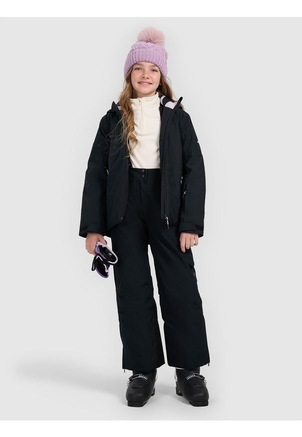 4f - 4F Spodnie narciarskie membrana 8000 dziewczęce - czarne 122 (6-7 lat). Kolor: czarny. Materiał: poliester, materiał. Wzór: gładki. Sezon: lato. Sport: narciarstwo