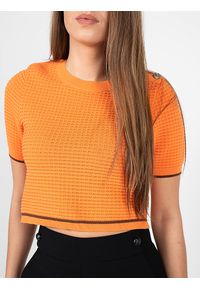 Pinko Sweter "Somiedo" | 1G16Y7 Y7ZA | Somiedo | Kobieta | Pomarańczowy. Kolor: pomarańczowy. Materiał: bawełna, wiskoza, poliamid. Długość rękawa: krótki rękaw. Długość: krótkie. Wzór: ze splotem, aplikacja #7