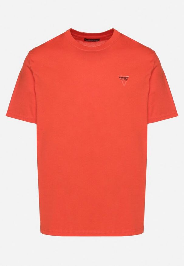 Born2be - Pomarańczowa Bawełniana Koszulka z Minimalistycznym Nadrukiem Sunavea. Okazja: na co dzień, na spotkanie biznesowe. Kolor: pomarańczowy. Materiał: bawełna. Wzór: nadruk. Styl: biznesowy, casual, elegancki, klasyczny