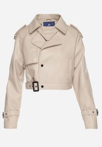 Born2be - Beżowa Kurtka Ramoneska o Krótkim Fasonie Typu Trencz Nilanelia. Kolor: beżowy. Materiał: jeans. Długość rękawa: długi rękaw. Długość: krótkie. Styl: klasyczny, elegancki #5
