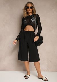 Renee - Czarne Luźne Spodnie 3/4 z Kieszonkami Efrinea. Okazja: na co dzień. Kolor: czarny. Materiał: guma. Styl: casual, elegancki #3