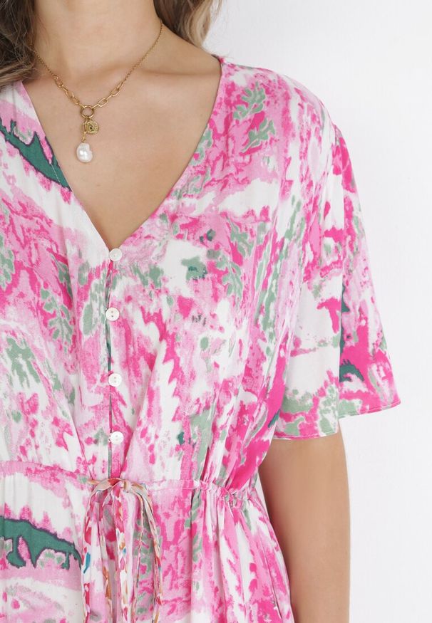 Born2be - Różowa Sukienka Midi ze Ściągaczem Veneranda. Kolor: różowy. Długość: midi