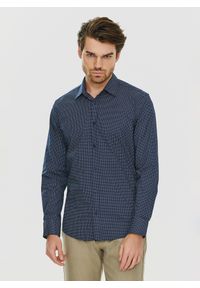 PAKO LORENTE – Granatowa koszula w drobny wzór P24SF-1X-027-G-S - Pako Lorente. Okazja: na co dzień. Kolor: niebieski. Materiał: elastan, jeans. Styl: casual