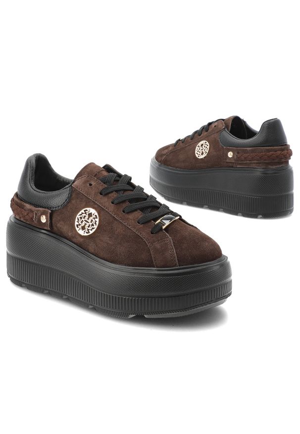 Sneakersy damskie S.Barski, sneakersy ze skóry zamszowej gruba podeszwa platforma sznurowane styl casual, brązowe, LR61-7094. Okazja: na co dzień. Zapięcie: sznurówki. Kolor: brązowy. Materiał: zamsz, skóra. Szerokość cholewki: normalna. Obcas: na platformie
