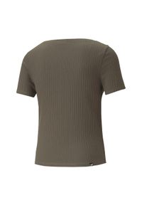 Puma - T-shirt Damski Prążkowana Slim. Kolor: zielony. Materiał: prążkowany