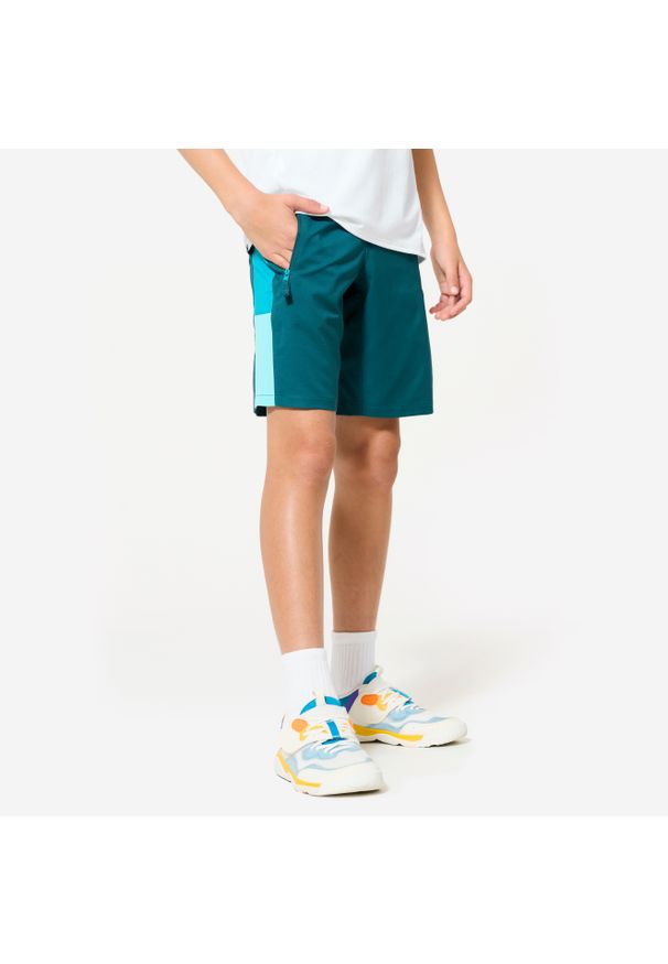 Decathlon - Spodenki sportowe dla dzieci Domyos. Kolor: zielony, niebieski, wielokolorowy. Materiał: poliester, materiał. Styl: sportowy. Sport: fitness