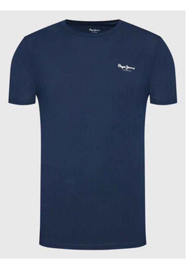 Pepe Jeans T-Shirt Original Basic 3 N PM508212 Granatowy Slim Fit. Kolor: niebieski. Materiał: bawełna