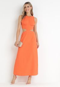 Born2be - Pomarańczowa Trapezowa Sukienka Maxi z Wycięciami Amandika. Kolor: pomarańczowy. Typ sukienki: trapezowe. Długość: maxi #3
