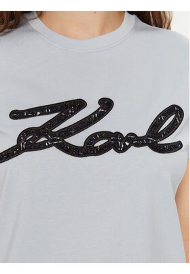 Karl Lagerfeld - KARL LAGERFELD T-Shirt A1W17117 Niebieski Regular Fit. Typ kołnierza: dekolt w karo. Kolor: niebieski. Materiał: bawełna
