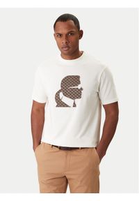Karl Lagerfeld - KARL LAGERFELD T-Shirt 755055 561221 Écru Regular Fit. Typ kołnierza: dekolt w karo. Materiał: syntetyk #1