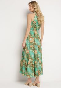 Born2be - Zielona Taliowana Sukienka w Kwiaty z Gumką w Pasie i Wiązaniem przy Szyi Lusaria. Okazja: na co dzień. Kolor: zielony. Materiał: skóra. Długość rękawa: bez rękawów. Wzór: kwiaty. Sezon: wiosna, lato. Styl: casual, elegancki, boho #6