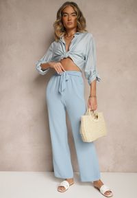 Renee - Niebieskie Spodnie z Szeroką Nogawką Wiązane w Talii Salemira. Okazja: na co dzień. Kolor: niebieski. Styl: casual #4
