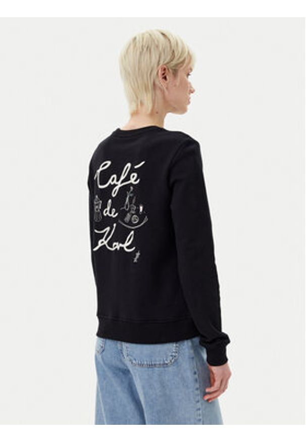 Karl Lagerfeld - KARL LAGERFELD Bluza A2W20056 Czarny Regular Fit. Typ kołnierza: dekolt w karo. Kolor: czarny. Materiał: bawełna