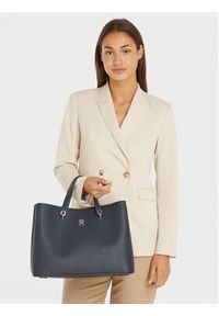 TOMMY HILFIGER - Tommy Hilfiger Torebka Th Emblem Satchel AW0AW15177 Granatowy. Kolor: niebieski. Materiał: skórzane #5