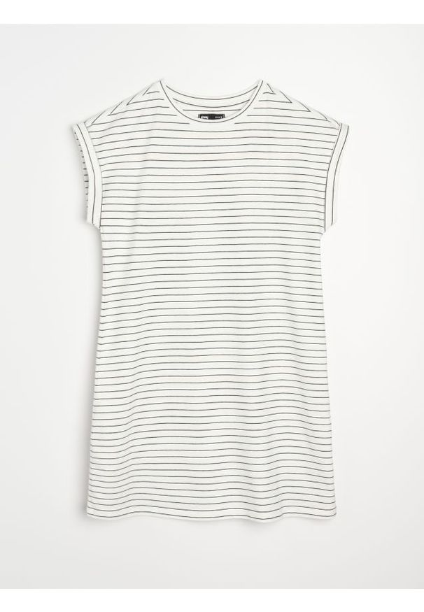 Sinsay - Bawełniana sukienka mini w paski z krótkim rękawem - wielobarwny. Materiał: bawełna. Długość rękawa: krótki rękaw. Wzór: paski. Długość: mini