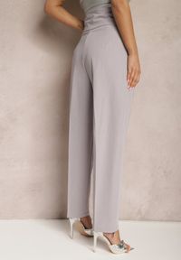 Renee - Szare Spodnie Garniturowe High Waist z Dwoma Paskami Ismera. Okazja: na spotkanie biznesowe. Stan: podwyższony. Kolor: szary. Styl: elegancki, biznesowy