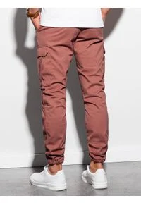 Ombre Clothing - Spodnie męskie joggery P893 - ceglaste - XL. Kolor: czerwony. Materiał: elastan, bawełna. Wzór: aplikacja #4