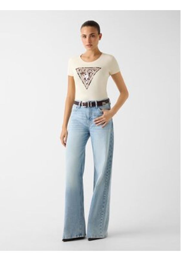 Guess T-Shirt 180406 Beżowy Classic Fit. Kolor: beżowy