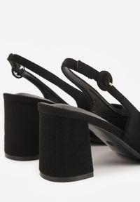Born2be - Czarne Czółenka na Klockowym Obcasie z Odkrytą Piętą Tarabeta. Okazja: na co dzień. Zapięcie: sprzączka. Kolor: czarny. Obcas: na obcasie. Styl: casual, elegancki. Wysokość obcasa: średni #7