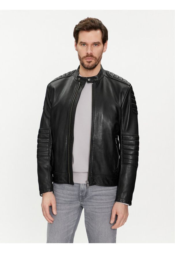 BOSS - Boss Kurtka skórzana Jolur 50504104 Czarny Regular Fit. Kolor: czarny. Materiał: skóra