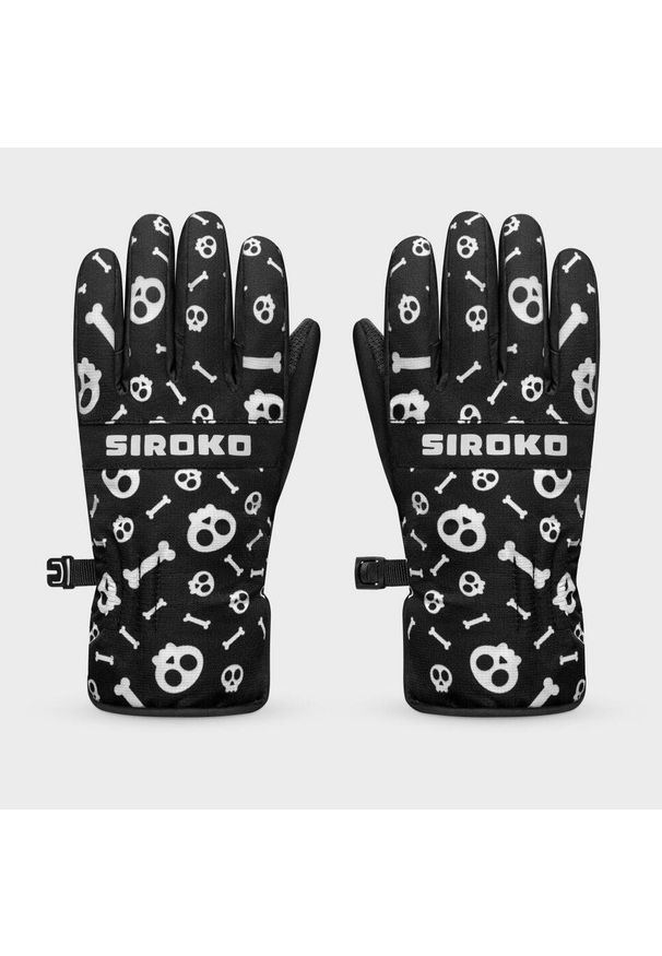 SIROKO - Dziecęce rękawice na snowboard i narty Sporty zimowe Siroko Skull. Kolor: czarny. Materiał: tkanina, syntetyk. Technologia: Thinsulate. Sezon: zima. Sport: snowboard, narciarstwo