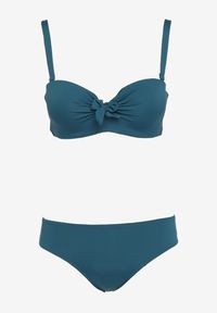 Born2be - Ciemnozielone Bikini Strój Kąpielowy Dwuczęściowy Biustonosz z Supełkiem i Figi Carinela. Kolor: zielony. Wzór: aplikacja #2