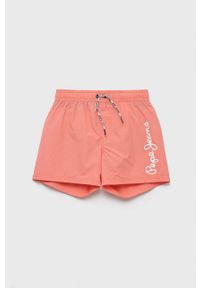 Pepe Jeans szorty kąpielowe dziecięce kolor pomarańczowy z nadrukiem. Kolor: pomarańczowy. Materiał: tkanina. Wzór: nadruk