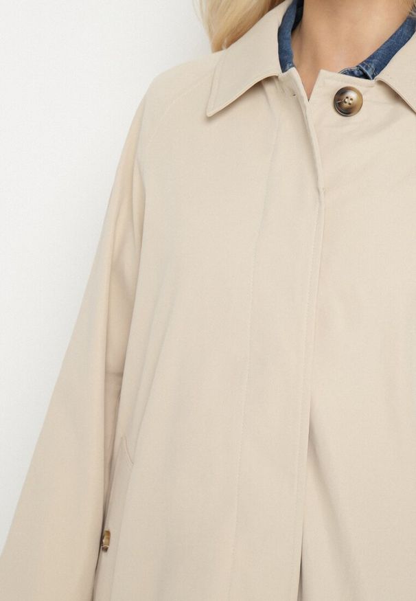 Born2be - Beżowy Płaszcz Jednorzędowy z Kołnierzykiem Ronisse. Okazja: na co dzień. Kolor: beżowy. Materiał: jeans. Styl: casual, elegancki, klasyczny