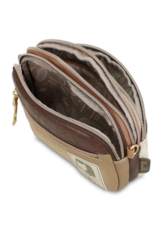 Torebka damska Anekke, listonoszka lekka na ramię z regulowanym paskiem, beżowa, 42703-445. Kolor: beżowy. Wzór: aplikacja. Materiał: zdobione. Styl: casual. Rodzaj torebki: na ramię