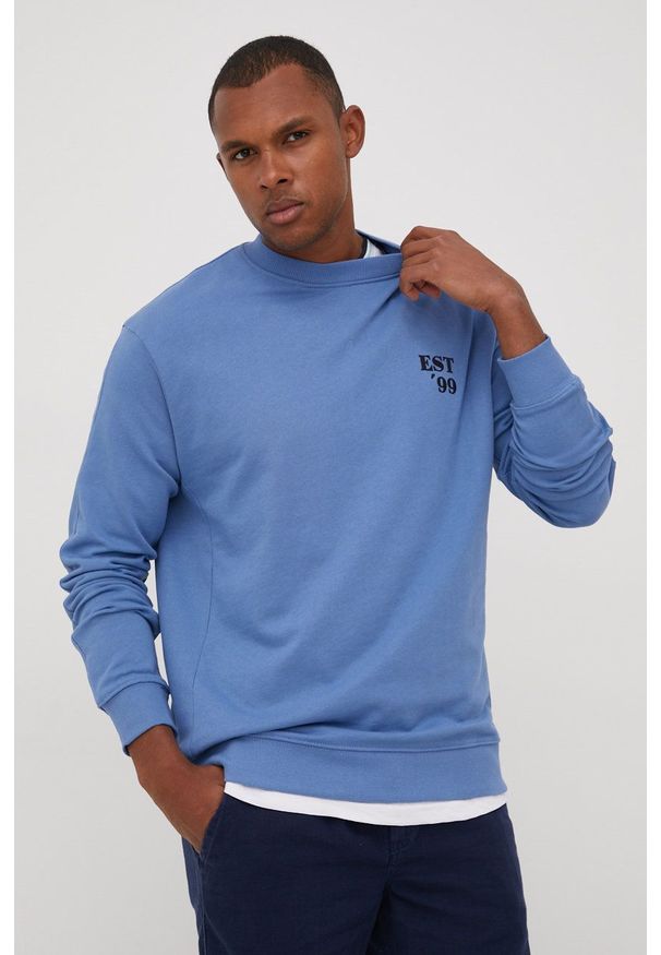 !SOLID - Solid bluza bawełniana męska z nadrukiem. Kolor: niebieski. Materiał: bawełna. Wzór: nadruk