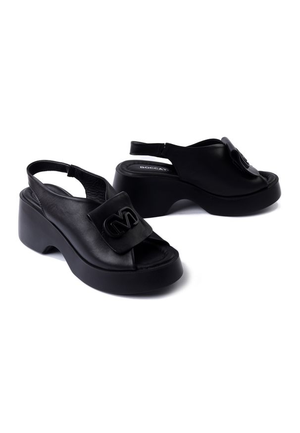 Boccato - BOCCATO 500 4700 27 TSYH black, sandały damskie. Kolor: czarny. Materiał: skóra, guma. Obcas: na obcasie. Wysokość obcasa: średni